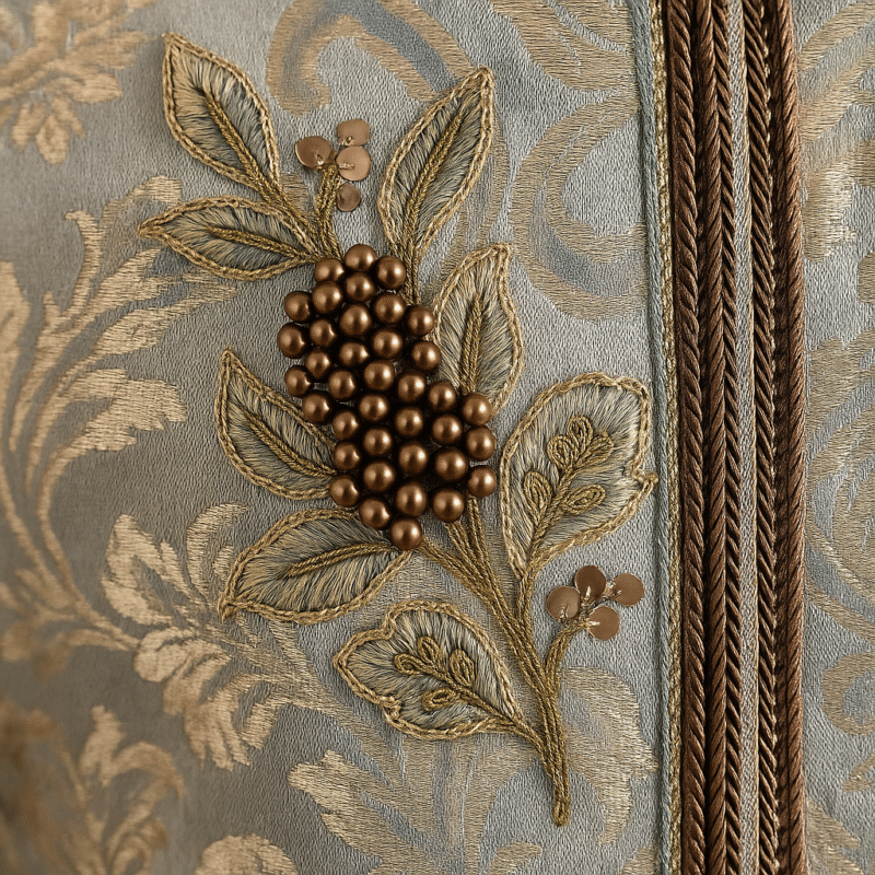 Caftan en brocard orné de pierres – Finition raffinée - Image 3